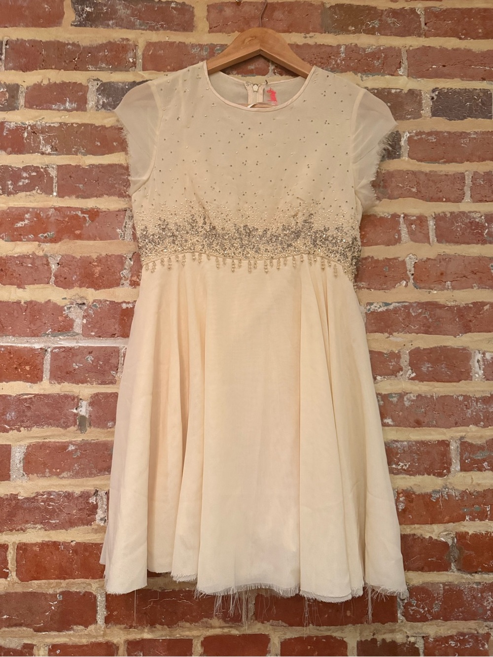 Free People Ivory Babydoll Beaded Dress Elegant Ivory Cream Offwhite